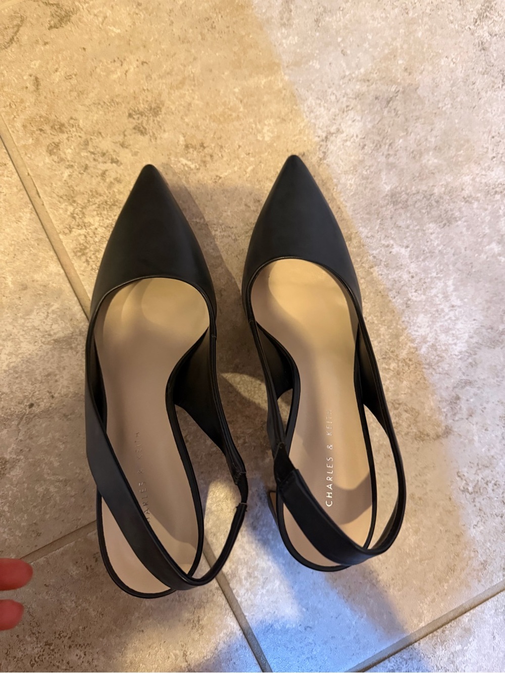 Charles & Keith Black Pointed Slingback Heels with Neutral Insole